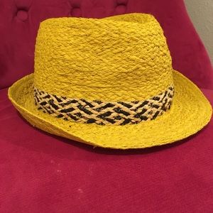 Yellow Woven Hat with Black and Tan “Belt”